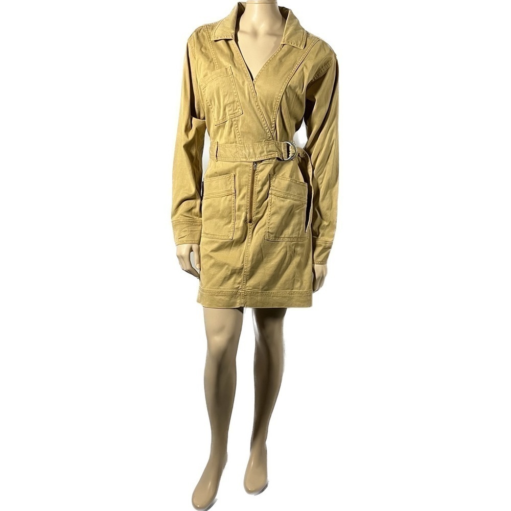 NWT Jonathan Simkhai Dallas Twill Cargo Wrap Mini Shirtdress In Tan